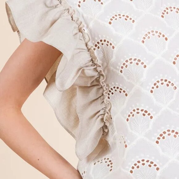 Lime 'N' Chili Ruffle Cap Sleeve Embroidered Eyelet Blouse - Picture 9 of 11